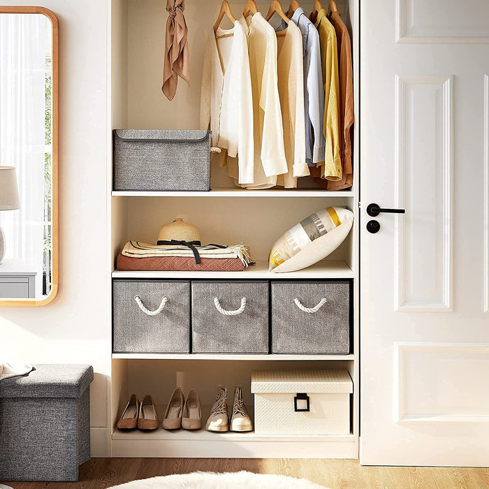 Aufbewahrungsboxen, 3er Set, Stoffboxen ohne Deckel, mit Griffen, 30 x 30 x 30 cm, Leinenoptik, grau