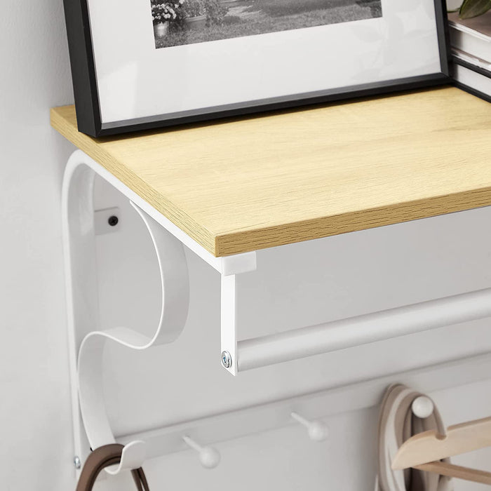 Wandgarderobe, Wandregal mit 5 Haken und Ablage, im Industrie-Design, Hakenleiste mit Hängestange, für Flur, Schlafzimmer, Badezimmer und Wohnzimmer