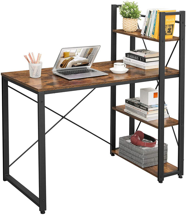 Schreibtisch, 120 cm Langer Computertisch mit Regalböden rechts oder Links, Bürotisch, Arbeitszimmer, Homeoffice, einfache Montage, stabil