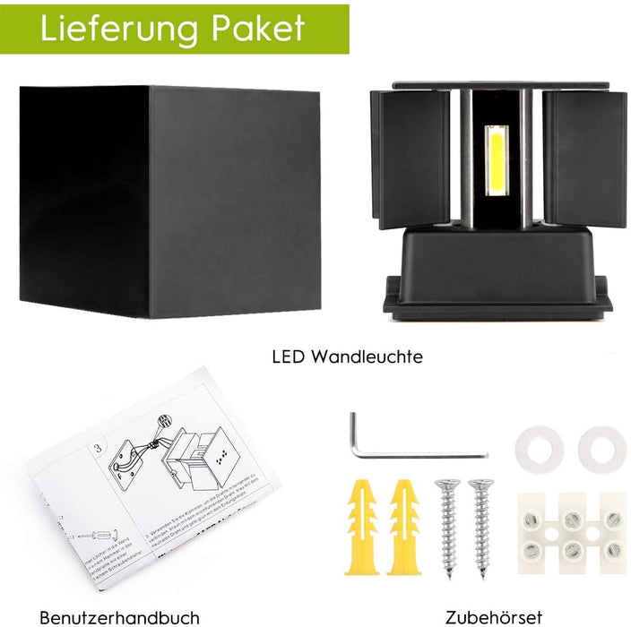 Innen Außen LED Wandlampe Wandleuchte 12W 2700k-2900K Warmweiß Außenleuchte 2 Pcs Wandbeleuchtung AILUKI LED Außenwandleuchte