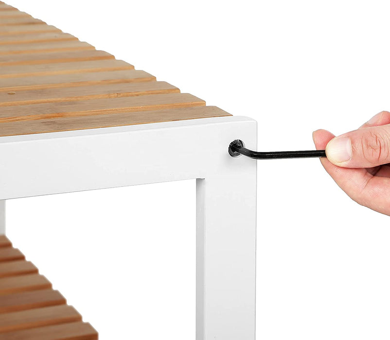 Badezimmerregal, Badregal, Küchenregal, Schuhregal, Bambus Standregal, 60 x 26 x 66 cm ideal für Bad, Wohnzimmer, Flur, Küche, naturfarben-weiß