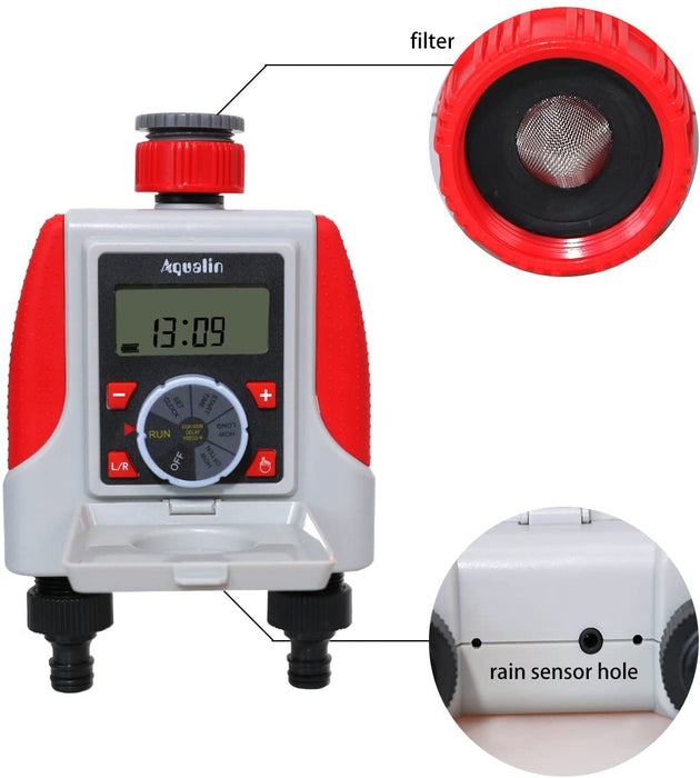 Bewässerungscomputer 2-Auslässe Garten Bewässerungsuhr Automatische Wasser Zeitschaltuhr Bewässerungssystem Wasser Timer
