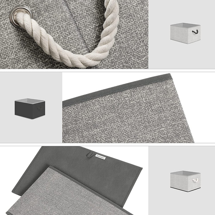 Aufbewahrungsboxen, 3er Set, Stoffboxen ohne Deckel, mit Griffen, 40 x 30 x 25 cm, Leinenoptik, grau