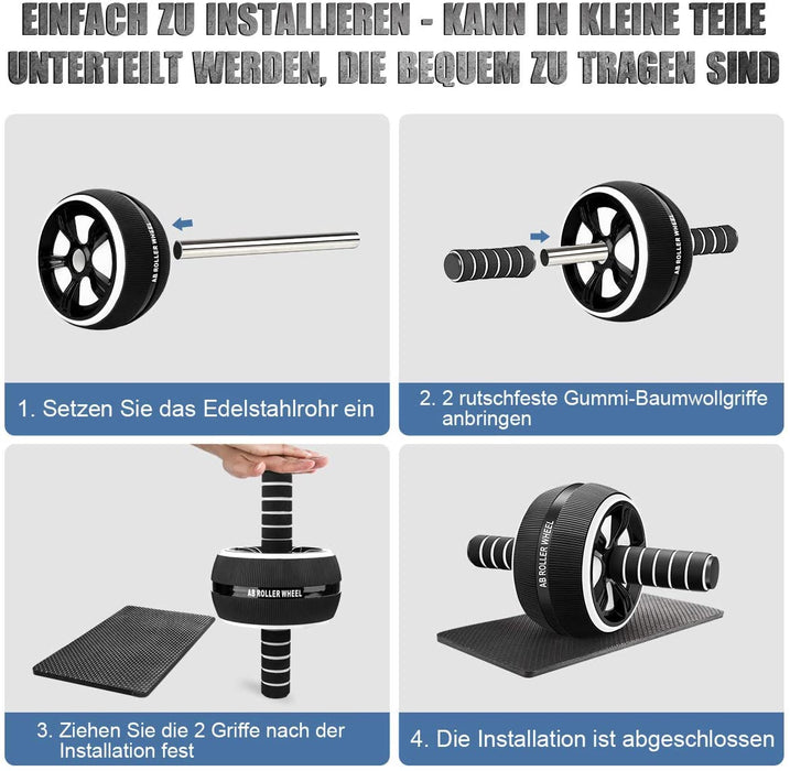 Bauchroller, Bauchtrainer ab Roller, Bauchmuskeltrainer ab Wheel Set, mit Fitnessband, Springseil, Hochschieben Griffe, Abbildung 8 Fitnessbänder