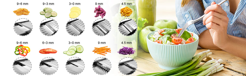 Mandolinen-Schneider Verstellbarer Gemüsehobel, Küchenreibe Julienne-Schneider für Obst, Kartoffeln Tomaten Zwiebeln Käse