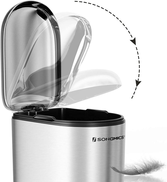 Mülleimer, Kosmetikeimer aus Stahl, 10 Liter, schmaler Treteimer mit Inneneimer, fürs Badezimmer, Softclose, Abfalleimer für die Nische, silbern