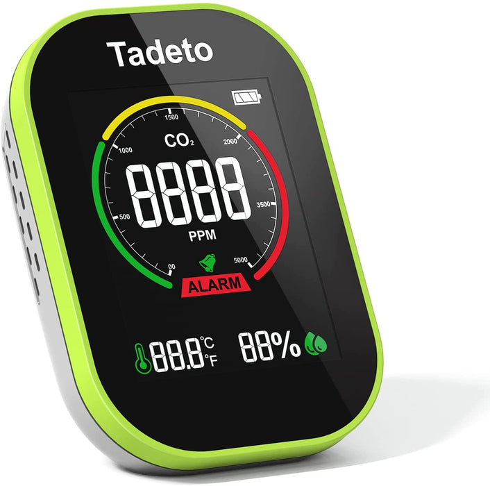 CO2 Messgerät Tadeto 3 in 1 Co2 Melder mit Umgebungstemperatur und Luftfeuchtigkeit, 3,5" Großer Bildschirm mit Einstellbarer Helligkeit co2 Messgerät