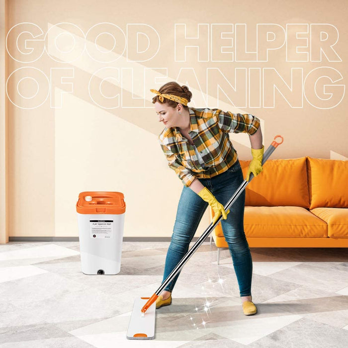 Bodenwischer mit Eimer Set, Flacher Wischmopp und 6 Mikrofaser Pads, Flachmopp für Bodenreinigung - Hergeben 1 Reinigungsbürste