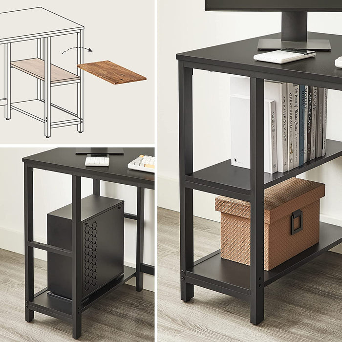 Schreibtisch, Computertisch, PC-Tisch, Bürotisch, mit 2 Ablagen auf der rechten oder linken Seite, fürs Büro, Wohnzimmer, Stahlgestell