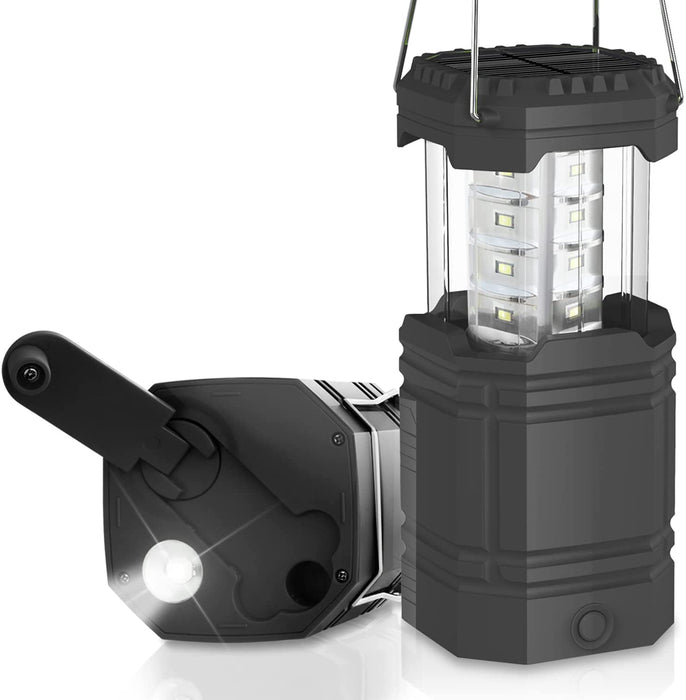 LED Campinglampe Solar, Wasserdicht LED Camping Laterne, Notfallleuchte mit Handkurbel, Eingebaute 3000mAh Akku für Wandern, Angeln, SOS, Ausfälle