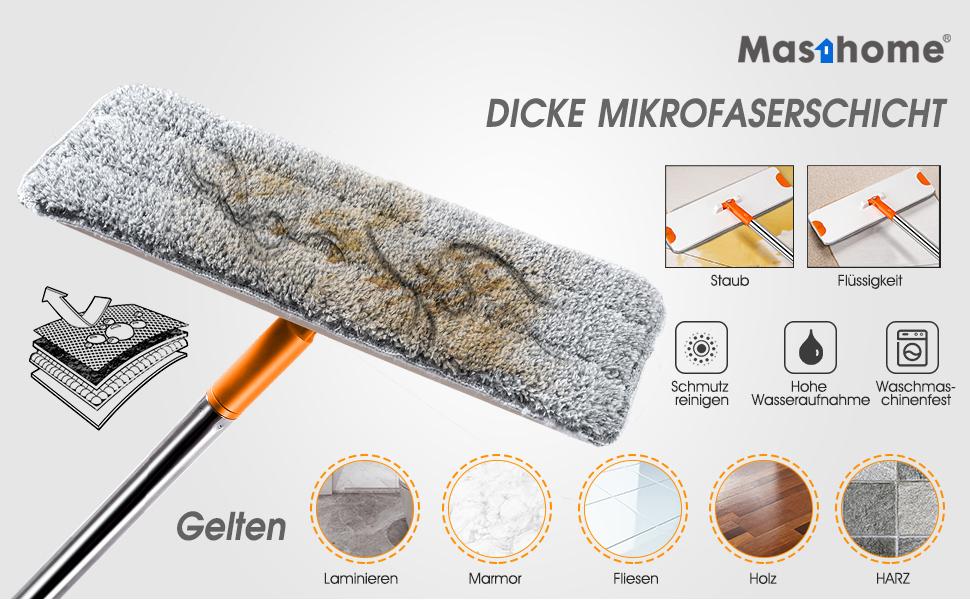Bodenwischer mit Eimer Set, Flacher Wischmopp und 6 Mikrofaser Pads, Flachmopp für Bodenreinigung - Hergeben 1 Reinigungsbürste
