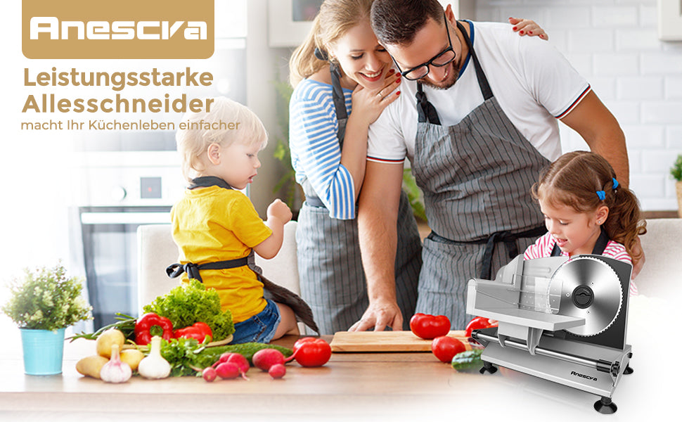 Allesschneider Elektrisch mit 170mm rostfreies Edelstahlmesser, 0-15mm einstellbare Dicke, abnehmbares Design, Brotschneidemaschine für Heimgebrauch