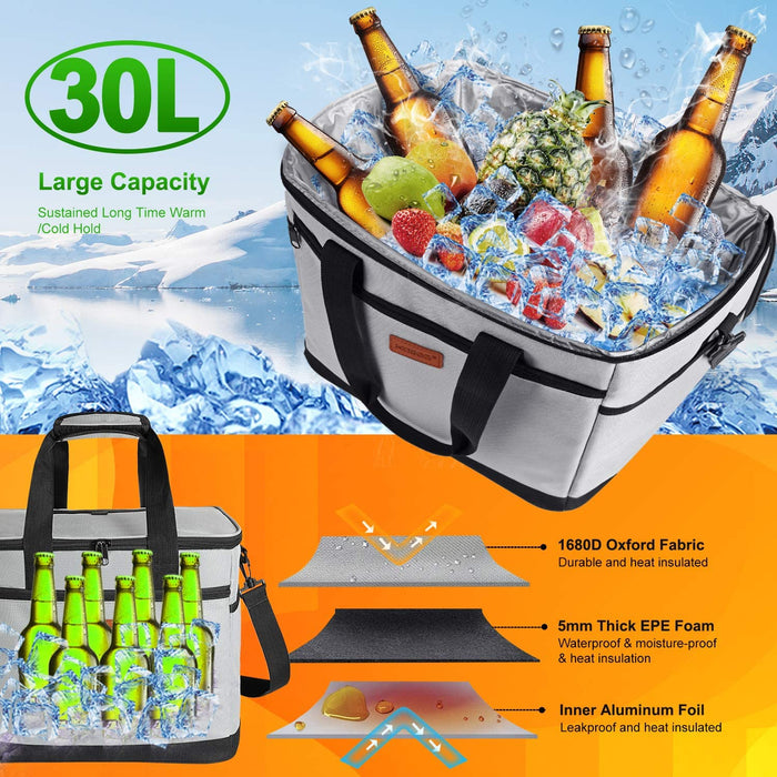 Kühltasche, 30L Kühltasche Faltbar Groß Kompatibel Thermotasche Und Kühlbox, Isoliertasche für Picknick, Party Lebensmitteltransport