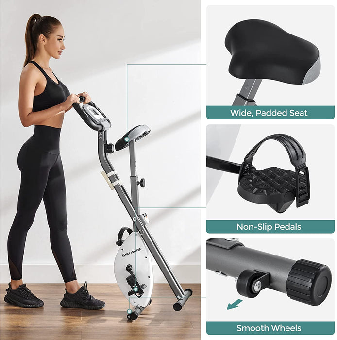 Heimtrainer, Fitnessbike, zusammenklappbares Fitnessfahrrad, 8 magnetische Widerstandseinstellungen, mit Bodenmatte, Pulsmessung, Handyhalterung