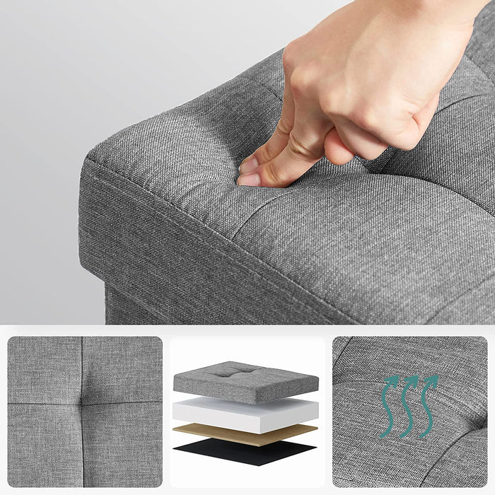 Sitzhocker, Faltbare Sitztruhe, gepolstert, mit Deckel, Füße aus Massivholz, platzsparend, bis 300 kg belastbar, für Wohnzimmer, Flur, Kinderzimmer