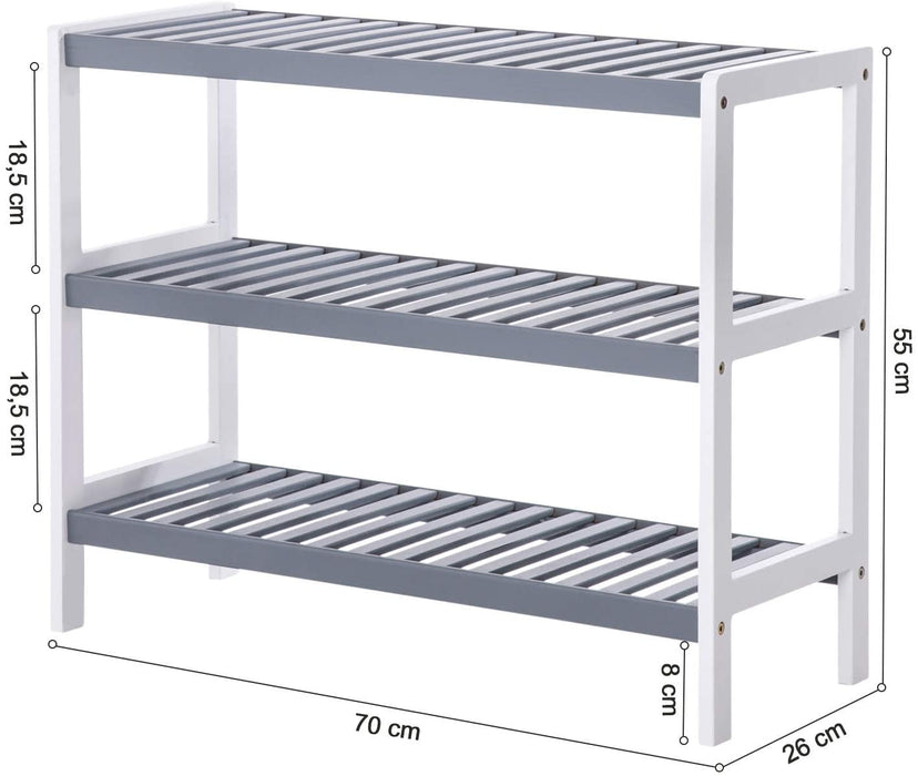 Schuhregal, Standregal aus Bambus, mit 3 Ebenen, Schuhaufbewahrung, für Eingangsbereich, Flur, weiß-grau