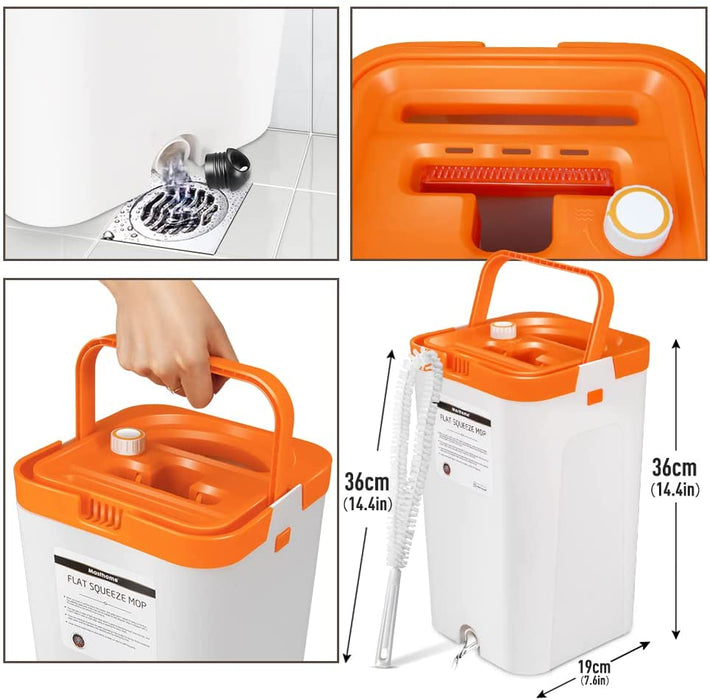 Bodenwischer mit Eimer Set, Flacher Wischmopp und 6 Mikrofaser Pads, Flachmopp für Bodenreinigung - Hergeben 1 Reinigungsbürste