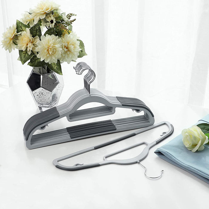 Kleiderbügel, 50er Set, Jackenbügel aus Kunststoff, gut belastbar, Anti-Rutsch-Design, platzsparend, 0,6 cm Dicke, um 360° drehbarer Haken, 42 cm lang