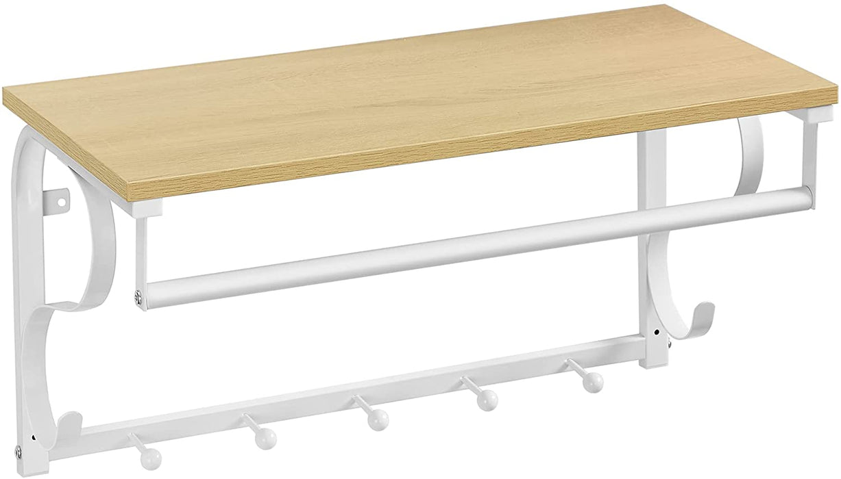 Wandgarderobe, Wandregal mit 5 Haken und Ablage, im Industrie-Design, Hakenleiste mit Hängestange, für Flur, Schlafzimmer, Badezimmer und Wohnzimmer