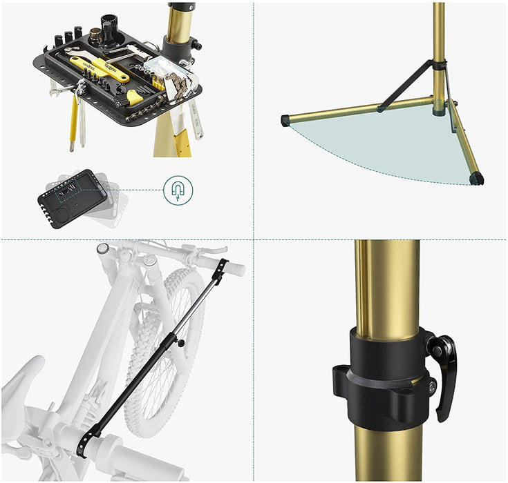 Fahrradmontageständer, Aluminium Montageständer für Fahrräder, Reparaturständer mit magnetischer Werkzeugschale, Reparaturset, höhenverstellbar