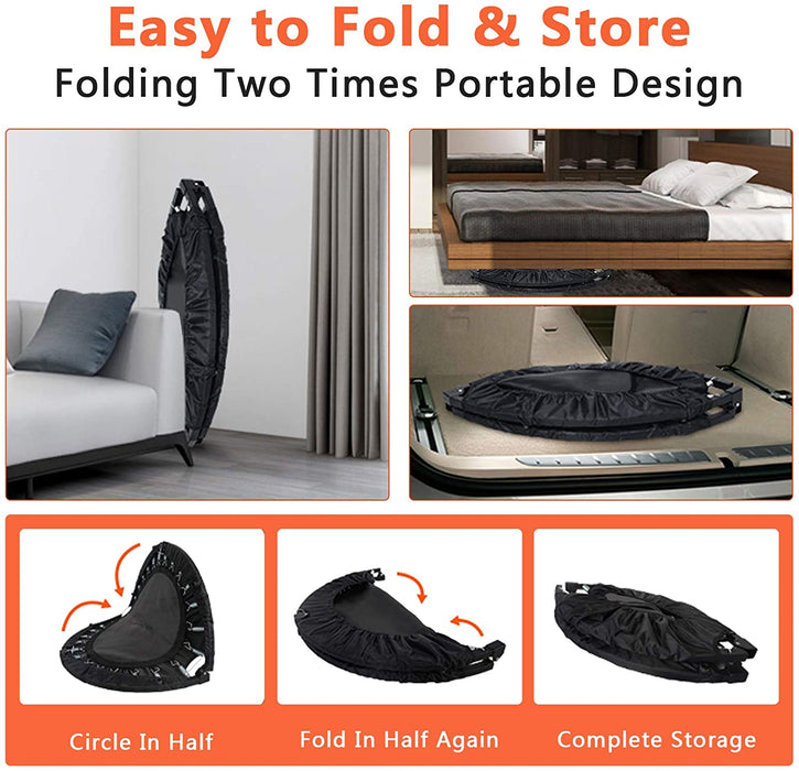 Fitness-Trampolin faltbar, für Erwachsene, Trampolin, für den Innen- und Außenbereich, für Training, Fitness, Indoor, Garten, 38 Zoll, Traglast 150 kg