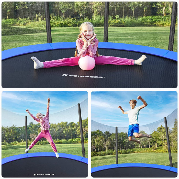 Trampolin, rundes Gartentrampolin mit Sicherheitsnetz, mit Leiter und gepolsterten Stangen, Sicherheitsabdeckung, TÜV Rheinland getestet, Outdoor