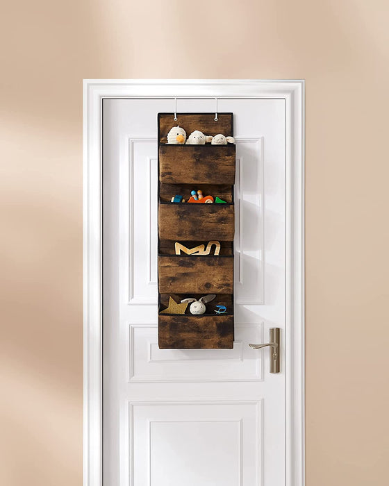Hängender Organizer mit 4 Taschen, Hängeaufbewahrung für die Tür, für Schlafzimmer, Büro, Kinderzimmer, 33,5 x 12 x 100 cm, vintagebraun