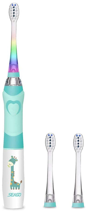 Elektrische Zahnbürste Kinder 6 Monaten bis 4 Jahren, Schallzahnbürste mit LED Licht Aufsteckbürste Smart Timer Wasserdicht IPX7,SG513 (Green)