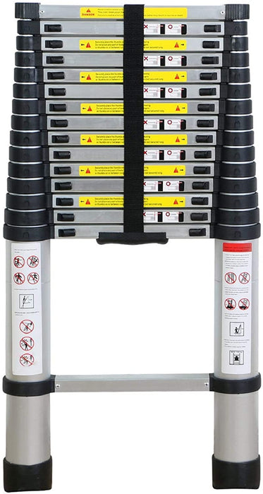 4,7M Teleskopleiter, Rutschfester Klappleiter Stehleiter Mehrzweckleiter aus hochwertiges Aluminium, 150 kg/330 Pfund Belastbarkeit, Schwarz