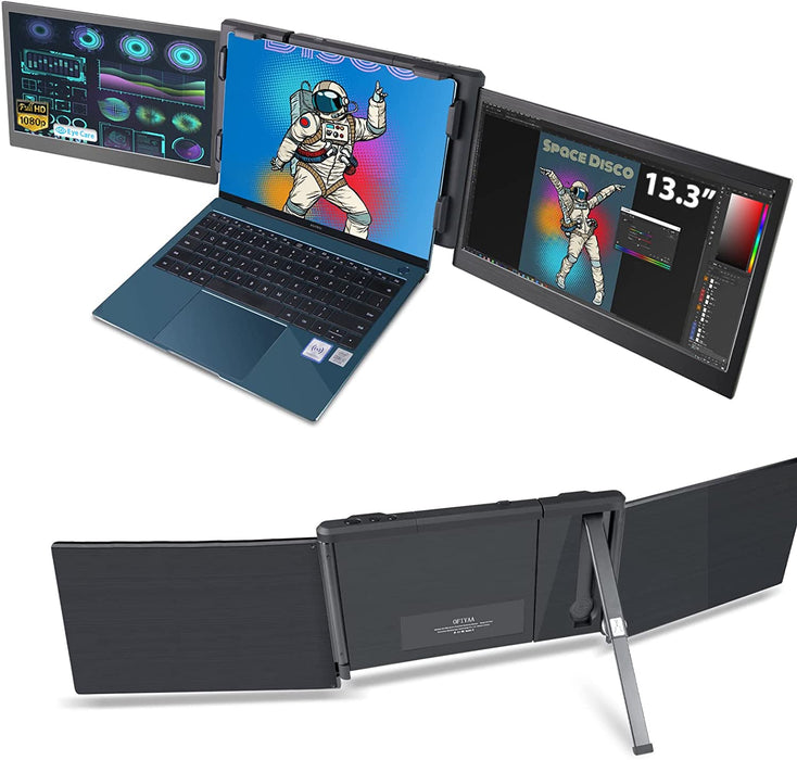 Tragbarer Monitor für Laptop, 13,3" Full HD IPS Display, Tri-Screen Monitor Screen Extender, HDMI/USB-A/Type-C Plug and Play für Windows Chrome & Mac, Funktioniert mit 13"-17" Laptops