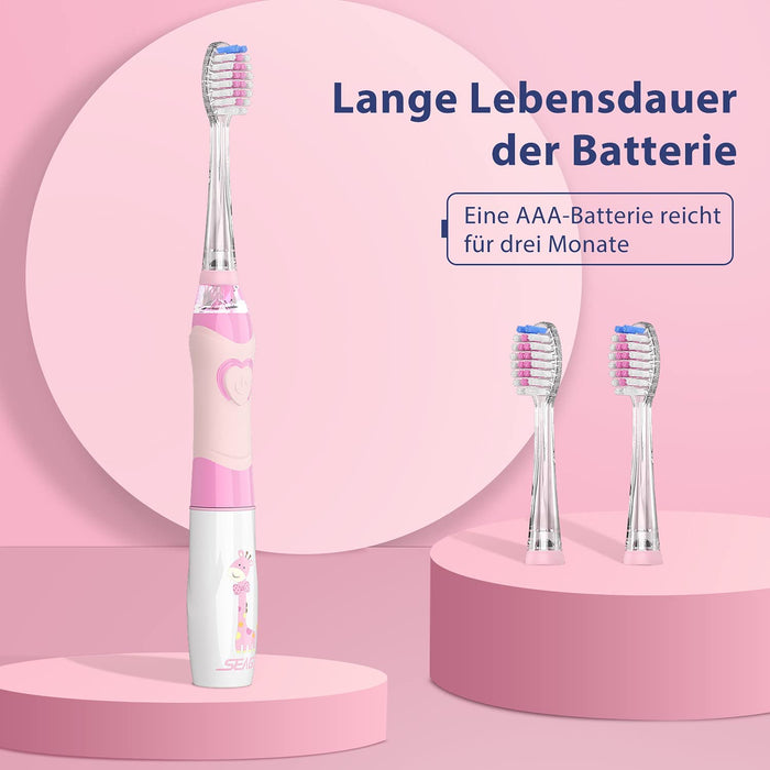Elektrische Zahnbürste Kinder 6 Monaten bis 4 Jahren, Schallzahnbürste mit LED Licht Aufsteckbürste Smart Timer Wasserdicht IPX7,SG513 (Pink)