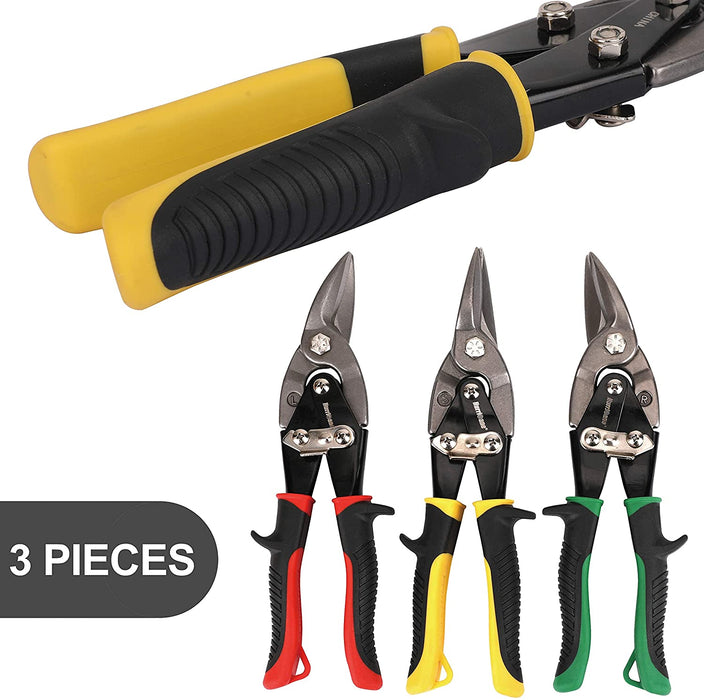 Blechschere 3 teilig - Cr-V-Stahl Profi Trockenbau Werkzeug, Blech Schneiden uvm Metallschere mit Hebelübersetzung - 250mm