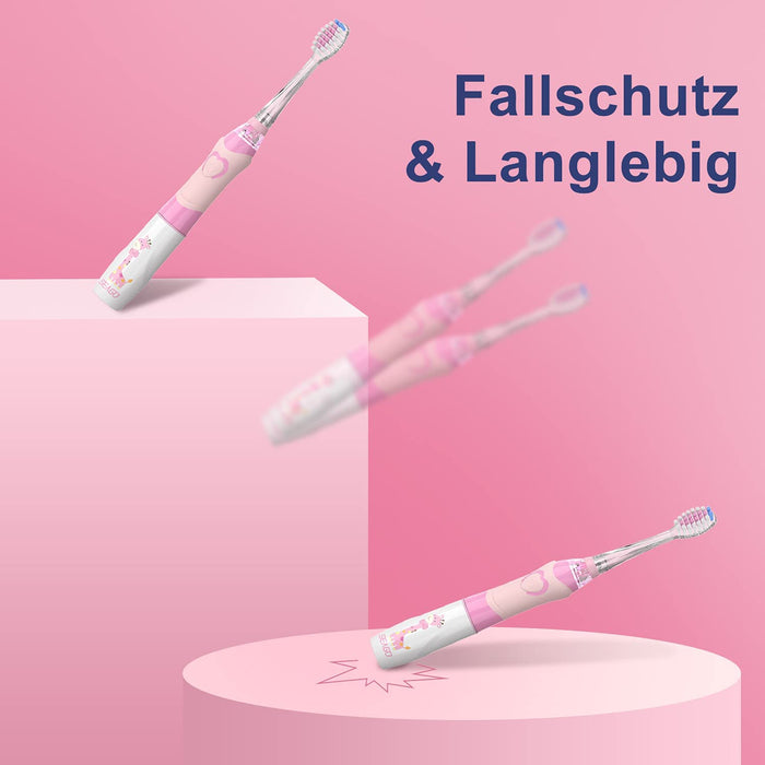 Elektrische Zahnbürste Kinder 6 Monaten bis 4 Jahren, Schallzahnbürste mit LED Licht Aufsteckbürste Smart Timer Wasserdicht IPX7,SG513 (Pink)