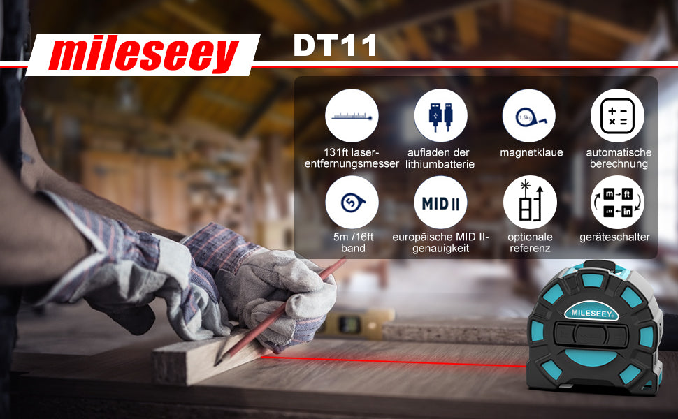 Massband Laser Entfernungsmesser 2 in 1, RockSeed 40m Maßband Laser Messgerät & 5m Massband USB Aufladen mit HD LCD Anzeige Pythagoras, Entfernung