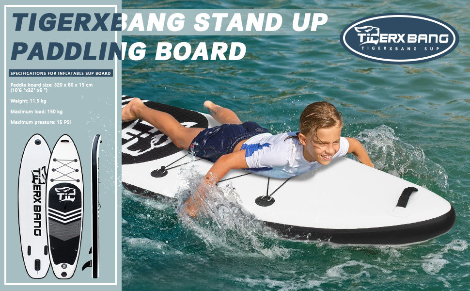 Tigerxbang SUP Board Stand Up Paddling Board Komplettes aufblasbares Paddle Zubehör