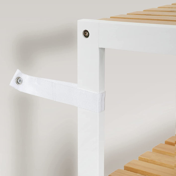 Badezimmerregal, Badregal, Küchenregal, Schuhregal, Bambus Standregal, 60 x 26 x 66 cm ideal für Bad, Wohnzimmer, Flur, Küche, naturfarben-weiß