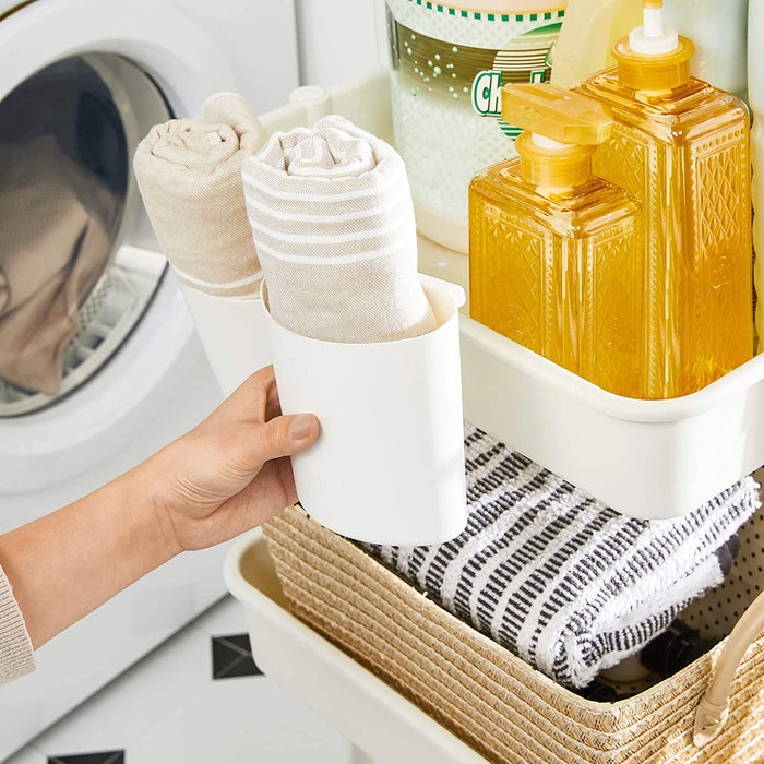 Rollwagen, 3 Ebenen, Servierwagen, Küchenwagen mit Griff, 2 kleine Einhängefächer, 2 Bremsen, Ablagefächer aus Kunststoff, einfacher Aufbau