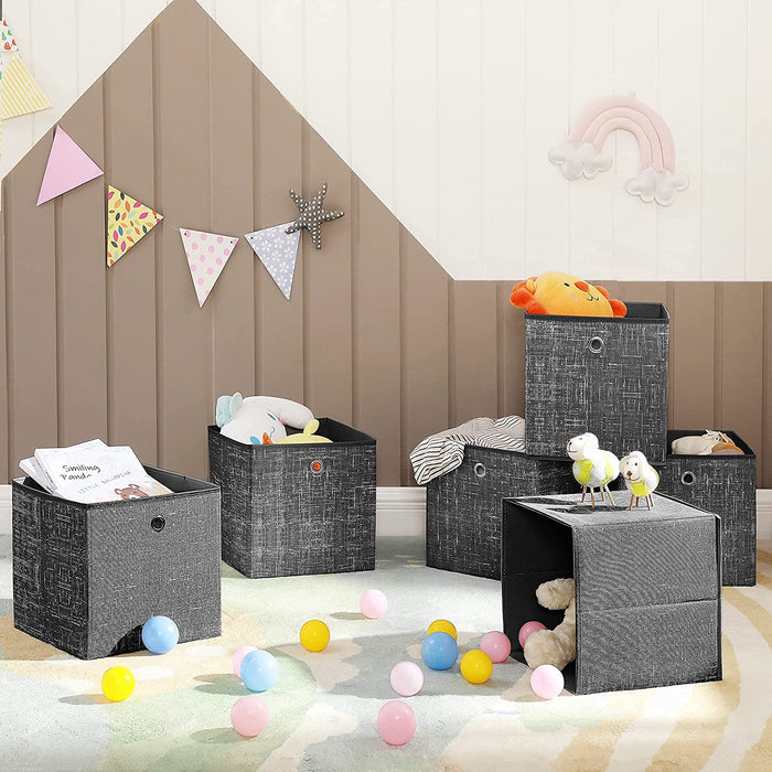 Aufbewahrungsboxen, 6er Set, faltbare Stoffboxen, Vliesstoff, Würfel, Aufbewahrungskörbe, Organizer für Spielzeug, Kleidung, schwarz