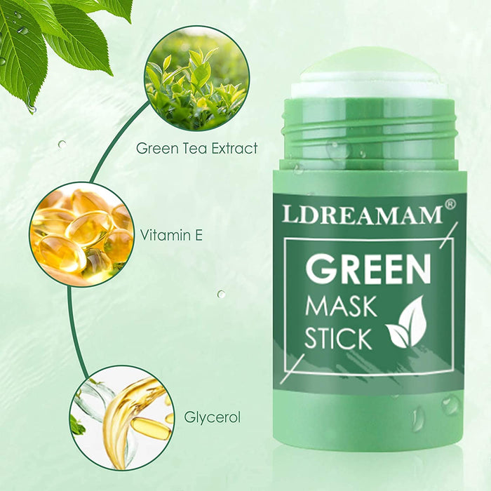 Green Stick Mask, Clay Maske Stick, Grüner Tee Maske, Entfernen Sie zur Akne-Reinigung Mitesser tief, reinigen Sie die Hautporen und stellen