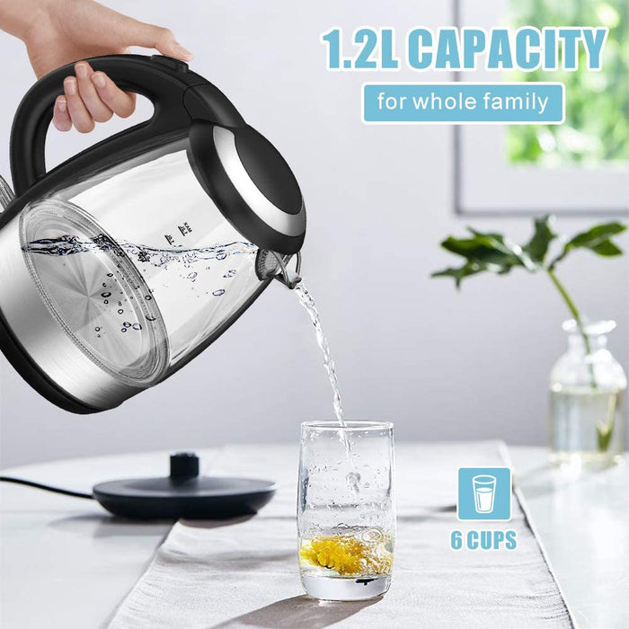 Elektrischer Wasserkocher, 1,2 l, 2.200 W, schnelles Aufwärmen, LED-Licht, elektrische Teekanne, BPA-frei, automatische Abschaltung und Schutz