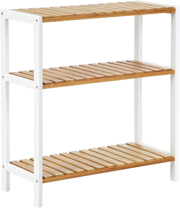 Badezimmerregal, Badregal, Küchenregal, Schuhregal, Bambus Standregal, 60 x 26 x 66 cm ideal für Bad, Wohnzimmer, Flur, Küche, naturfarben-weiß