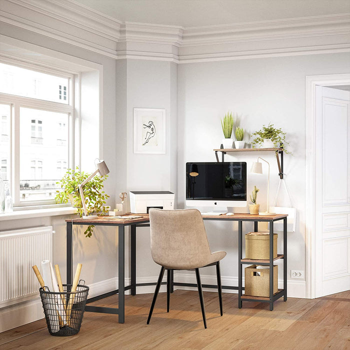 Schreibtisch, L-förmiger Computertisch, Eckschreibtisch mit 2 Ablagen, platzsparender Bürotisch im Industrie-Design, Gaming, einfacher Aufbau