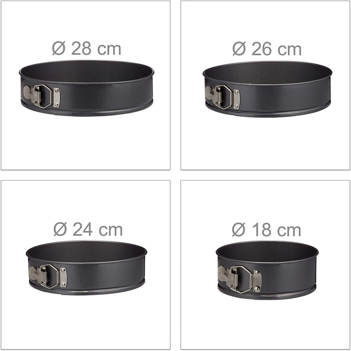Springform Set, 4-teilig, rund, Ø 18/24/26/28 cm, Kuchenbackform, Antihaft, 250° hitzebeständig, Stahl, Standard
