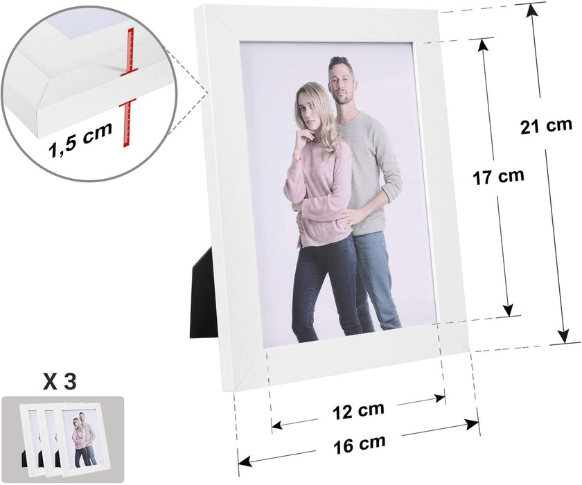 Bilderrahmen im 3er-Set, 13 x 18 cm Bilderrahmen Collage, Fotorahmen mit Glasscheibe, Rahmenbreite 2cm, MDF Weiß