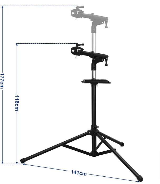 Schwerlast Fahrradmontageständer Reparaturständer mit große Werkzeugablage, Arm aus Aluminiumlegierung, vollen Funktionen für Fahrradreparatur