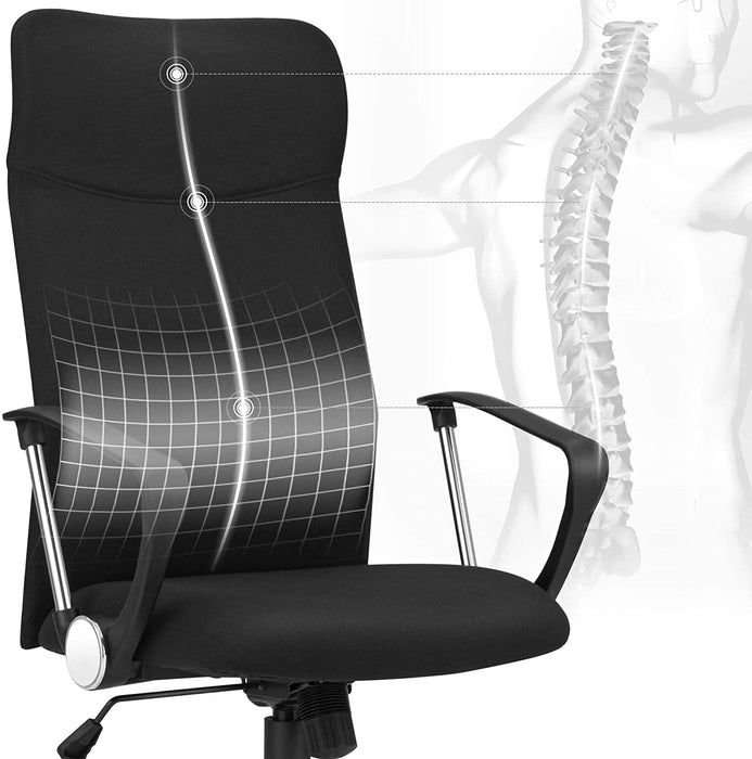 Bürostuhl, ergonomischer Schreibtischstuhl, Drehstuhl, gepolsterter Sitz, Stoffbezug, höhenverstellbar und neigbar, bis 120 kg belastbar, schwarz