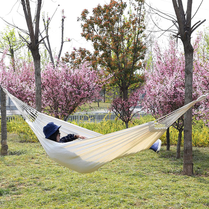 Hängematte, für 2 Personen, 210 x 150 cm, bis 300 kg belastbar, für Terrasse, Balkon, Garten, Outdoor, mit Transportbeutel, Befestigungsgurte, Beige