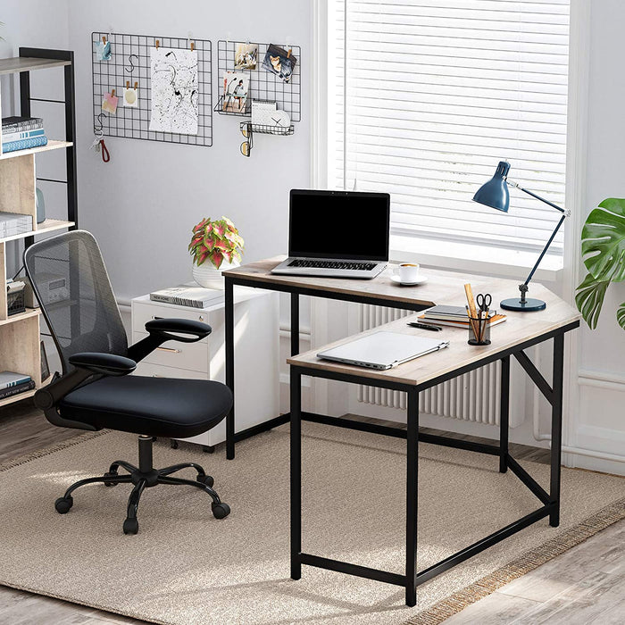 Eckschreibtisch, L-förmiger Computertisch, Bürotisch, Arbeitszimmer, Homeoffice, Gaming, platzsparend, einfache Montage, Industrie-Design, Greige