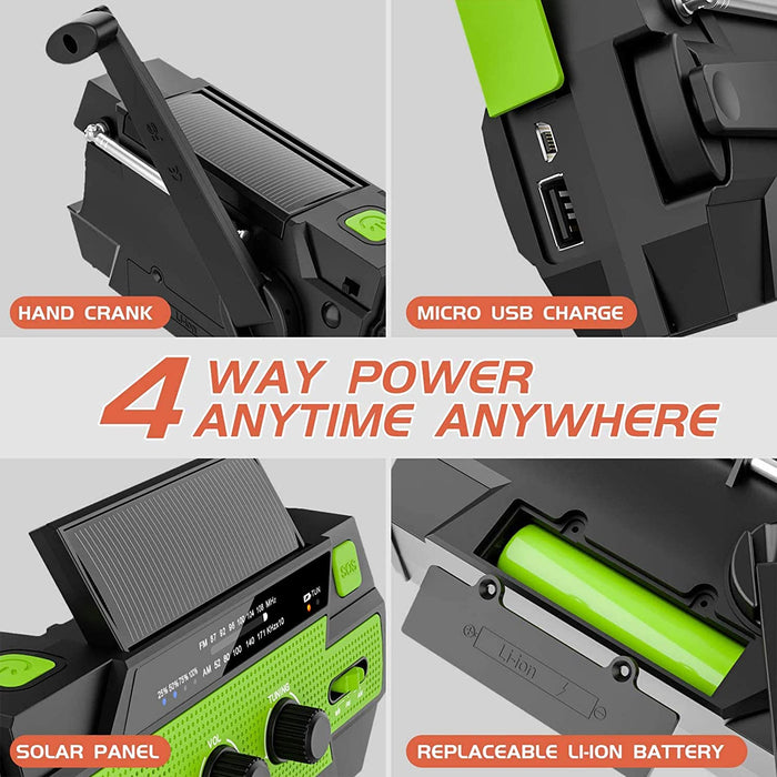 Solar Radio,AM/FM Kurbelradio Tragbar USB Notfallradio mit 4000mAh Wiederaufladbare Batterie, Led Taschenlampe, SOS Alarm und Handkurbel Dynamo