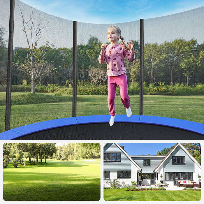 Trampolin, rundes Gartentrampolin mit Sicherheitsnetz, mit Leiter und gepolsterten Stangen, Sicherheitsabdeckung, TÜV Rheinland getestet, Outdoor